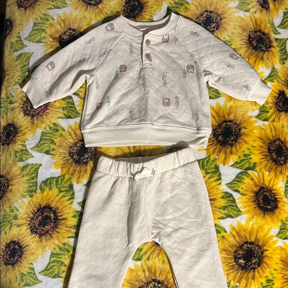 Cream Quilted Baby Outfit with Animal Print